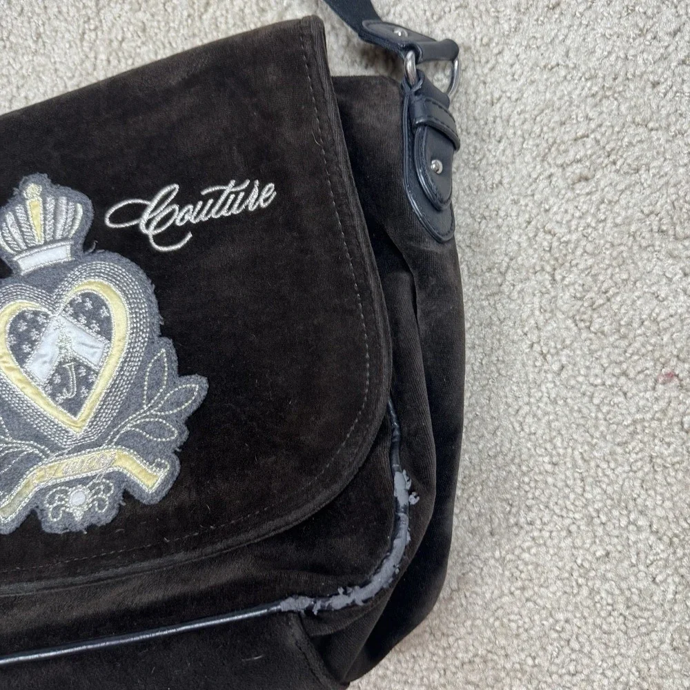 Vintage Y2K Juicy Couture Laptop Computer Messenger Bag Brown Velour‎ Velvet